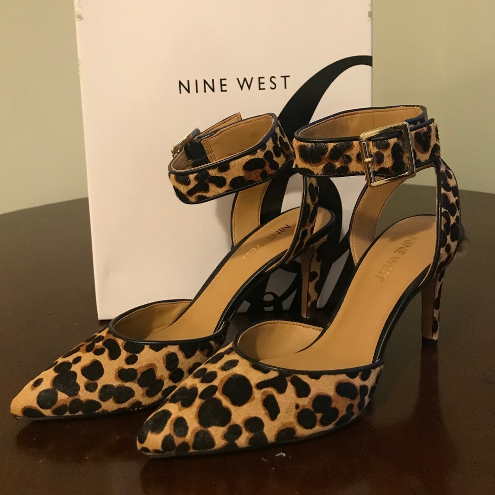 Nine West Callen Ankle Strap Heels Cheetah Print